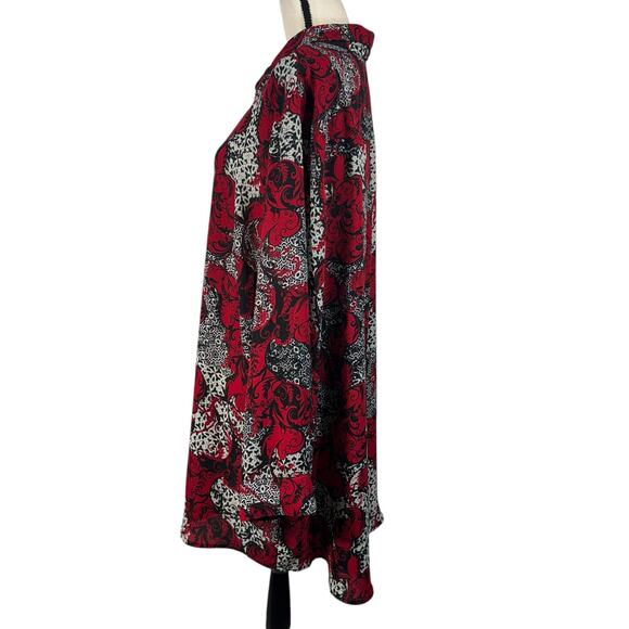 CJ Banks 3X-Large Tunic Top Button-Up Abstract Long Sleeves Hi-Low Hem V-Neck - Picture 6 of 9